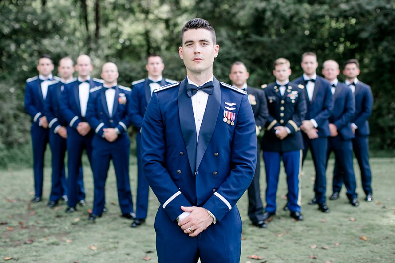 Silver Air Force airplane jet inspired cuff links for military groom in dress blues at Fredericksburg Country Club in Virginia