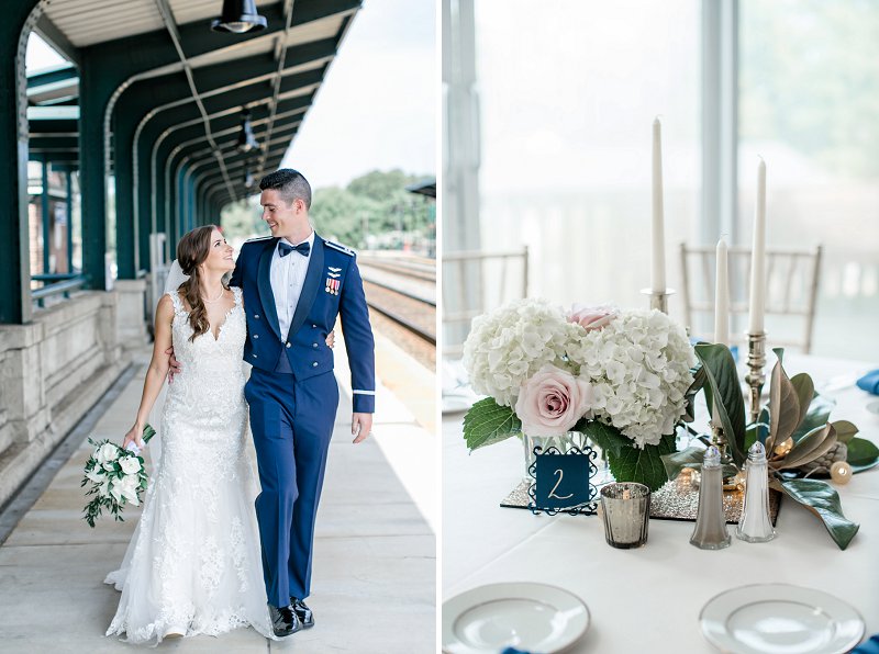 Classic navy blue and white wedding centerpiece ideas for Virginia military wedding