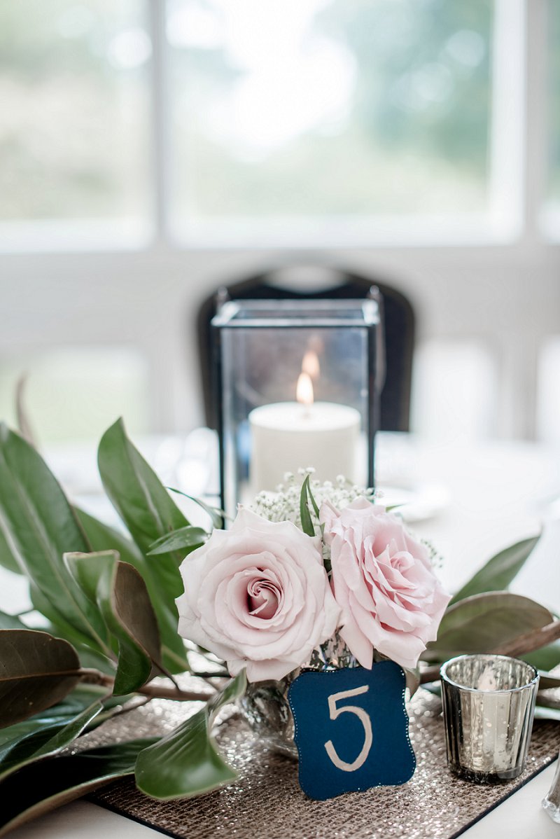 Classic navy blue and white wedding centerpiece ideas for Virginia military wedding