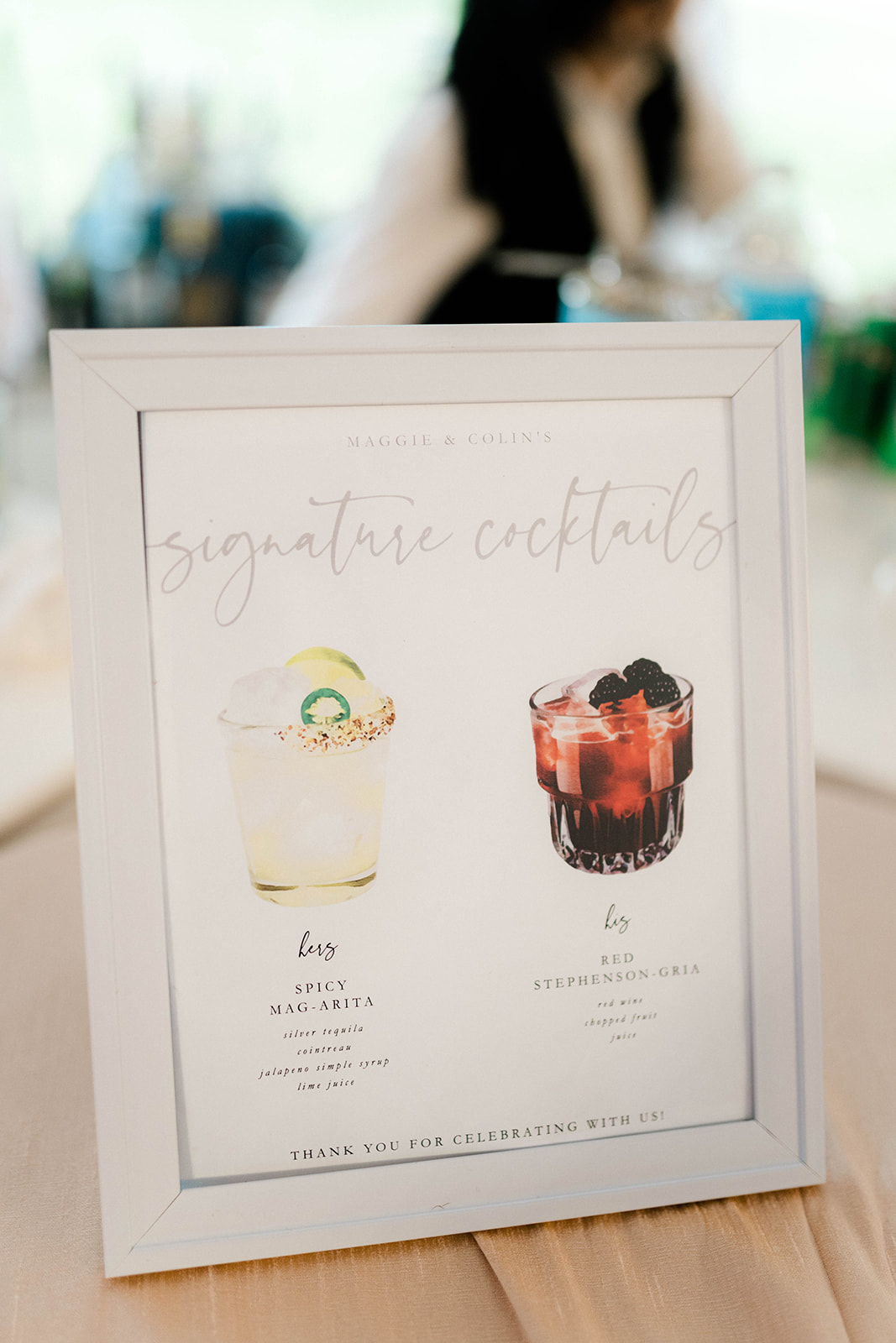 Signature cocktails wedding sign with margarita and sangria details