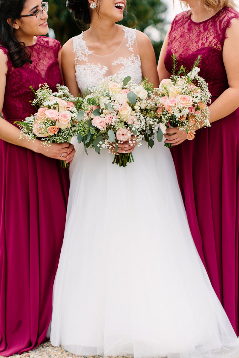 Simple rustic wedding bouquets with babys breath and roses for fall wedding