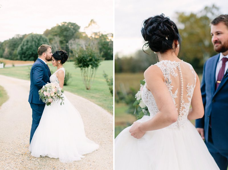 Bride and groom share a sweet portrait moment at New Kent Winery in Virginia