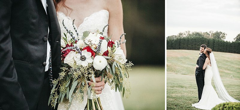 Gorgeous wedding bouquet with red flowers eucalyptus and ranunculus for classic bridal style