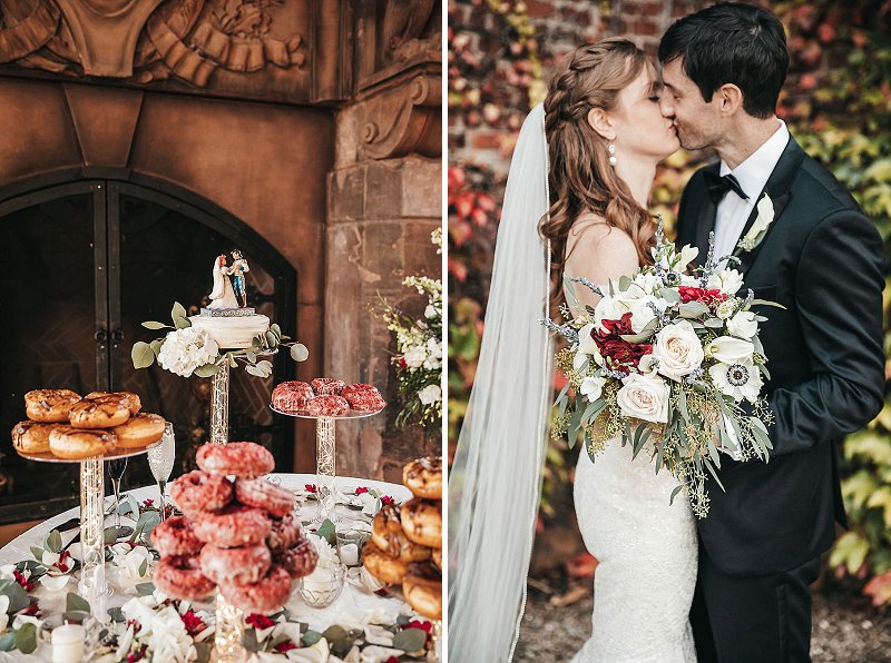 Tiers of donuts instead of wedding cake for a sweet treat at Dover Hall in Virginia