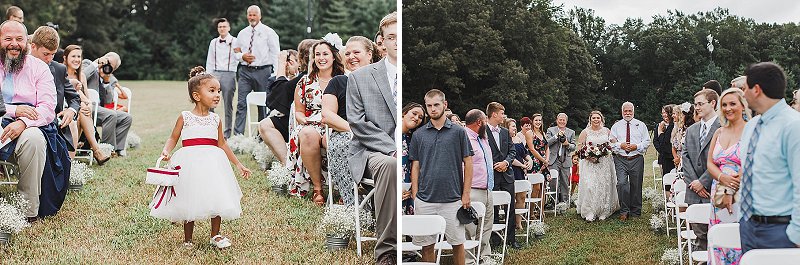 Adorable flower girl at peach orchard fall wedding