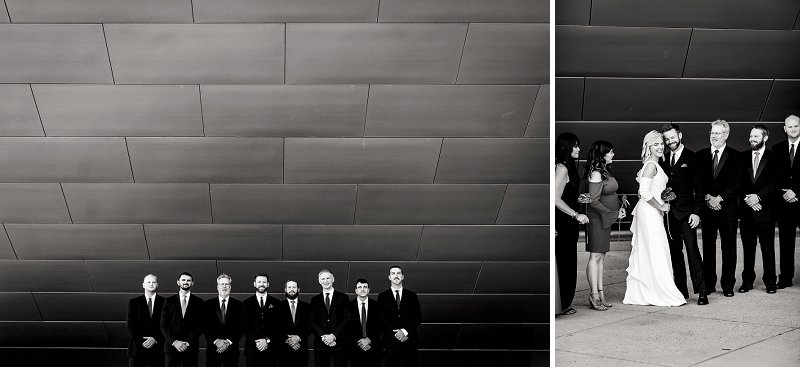 Modern artistic black and white wedding party portraits at Institute for Contemporary Art in Richmond Virginia