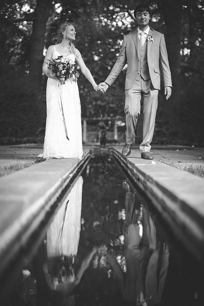 Beautiful black and white wedding photo of bride and groom at The Virginia House in Richmond Virginia