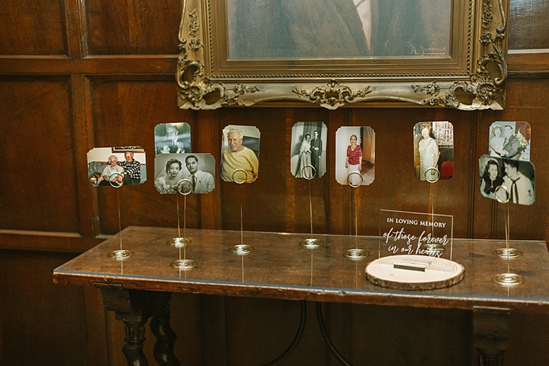 Thoughtful In Loving Memory table for remembering passed family and loved ones for classic wedding at Virginia House in Richmond Virginia