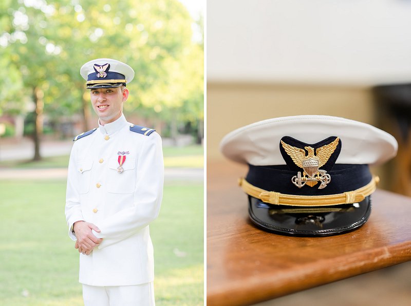 Military groom in his dress whites for a summer Williamsburg Virginia wedding