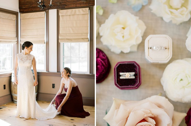 Burgundy red and ivory wedding colors for a perfect rustic winery wedding in Virginia